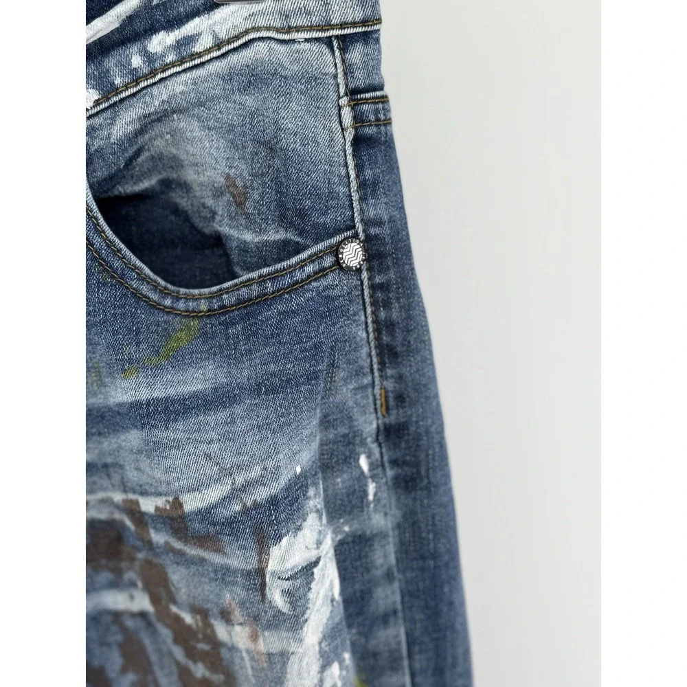 Demolition Kids Size 18 Blue Distressed Paint Splatter Skinny Jeans Streetwear